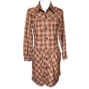 Brown Plaid Shirt Dress Size Small S